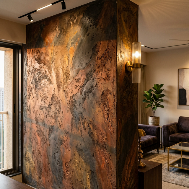 Living Room — Ghatkopar - Texture painting project by One Painters